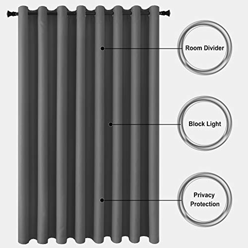 Image of DWCN Room Divider Curtain - Extra Wide Blackout Curtain for Sliding Glass Door, Living Room, Bedroom Partition and Shared Office Space, 1 Grommet Curtain Panel, 15ft Wide x 9ft Tall, Dark Grey