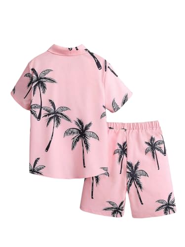 Image of Verdusa Boy's 2 Piece Outfits Summer Hawaiian Vacation Beach Button Down Shirt and Shorts Going Out Sets