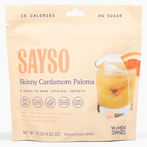 SAYSO Skinny Cardamom Paloma | The Original Craft Cocktail Tea Bag Mixer | Organic, Certified Gluten-free, Non-GMO |< 15 Cal, 0g Sugar, Steep in Cold Water & Spirits, For a Perfect Mocktail, 8 count