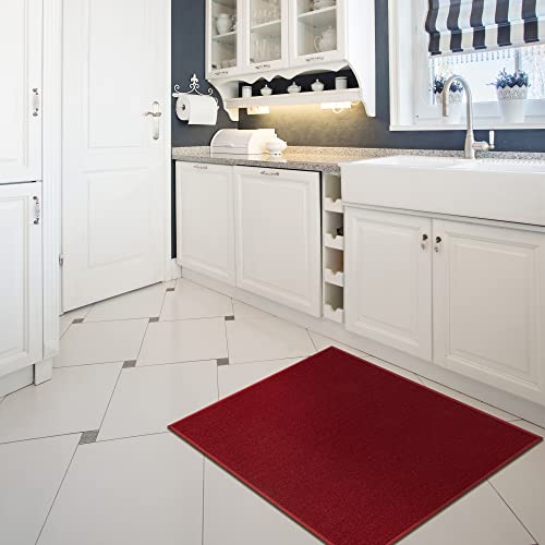 Machine Washable Modern Solid Design Non-Slip Rubberback 2X3 Traditional Area Rug For Entryway, Bedroom, Kitchen, Bathroom, 2'3" X 3', Red #TOP4