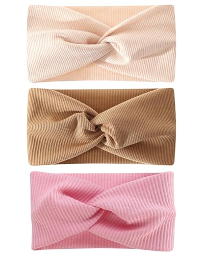 KGDUYC 3pcs Kinder Haarband - Bequem & Stilvoll mit Knoten Perfektes Accessoire für mädchen (braun + hellrosa + cremefarben)