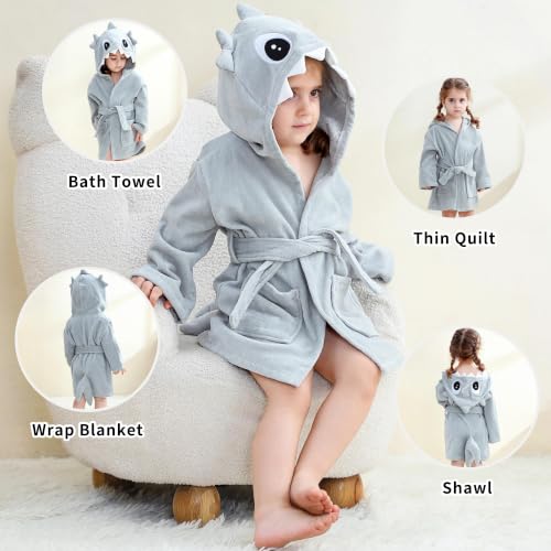 Image of MICHLEY Girls Boys Robe Cotton Towel Baby Dinosaur Style Hooded Bathrobe | Animal toddler Sleep, No Fluorescent Agent, 0-8T, 100% Cotton, Machine Wash