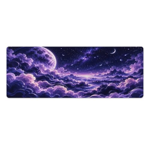 Celestial Moon Mouse Pad Purple Cloud Valley Starry Galaxy Desk Mat