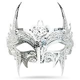 ARK Survivor Women's Sparkling Rhinestone Masquerade Mask She-Devil Mask Fancy Party Masquerade Ball New Years Mardi Gras (White)