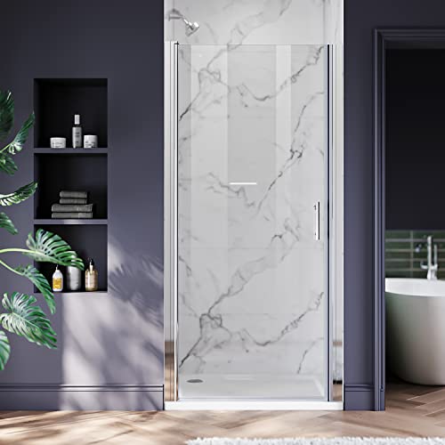 Elegant Frameless Pivot Shower Door 34 In. W X 72 In. H Frameless Bathroom Shower Door With 1/4 Inch Clear Tempered Glass Pivot Swing Corner Shower Doors In Chrome Finish #TOP29