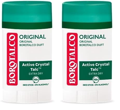 Borotalco Original Deo Stick - 48 Stunden Wirksamkeit - Formel Mit Active Crystal Talc für Dreifachen Schutz Gegen Schweiß - 0% Alkohol - für Herren & Damen (2er Pack)