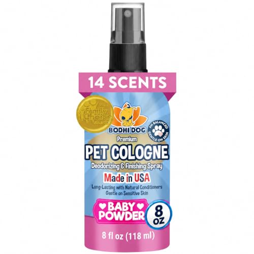 Bodhi Dog Natural Dog Cologne (Baby Powder) - Premium Scented Deodorizing Pet Perfume with Conditioner for Dogs &amp; Cats - Keeps Pets Fresh &amp; Clean - Gentle and Safe Formula, Made in USA (8 Fl Oz)