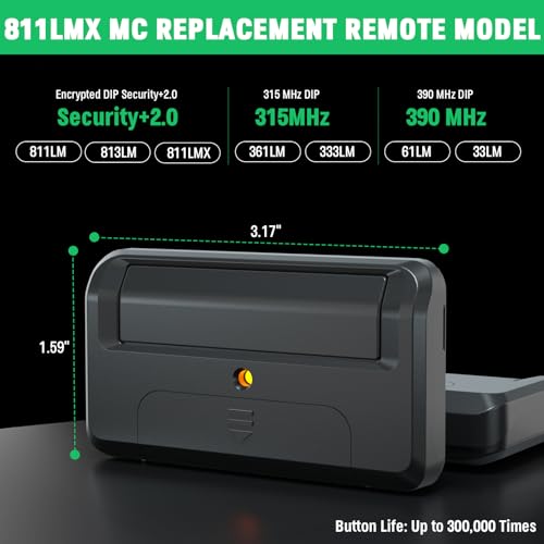 811LMX MC Gate Remote Replacement for Liftmaster 811LMXMC 811LMX 811LM Gate Opener Remote Control with Security+ 2.0, for Liftmaster 850LM 860LM Star1000 Receiver, 315MHz 390MHz, 12 Dip Switch 2 Pack by Cylrod - Used condition - Image 3