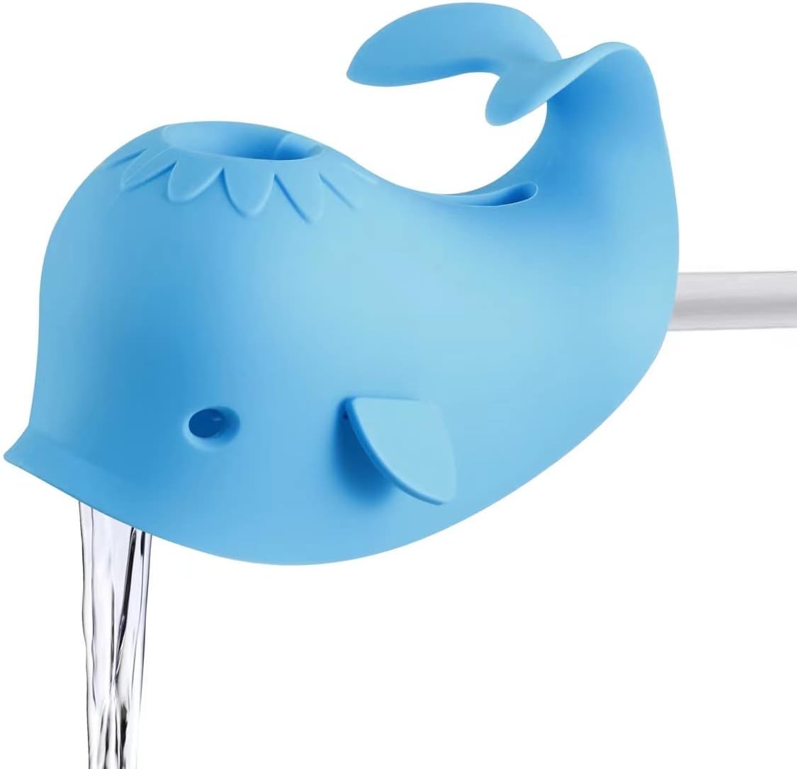 PandaEar Bath Spout Cover, Baby Bathtub Faucet Cover, Baby Shower Protector Cover for Kids Toddlers, Universal Fit -Whale (Blue)