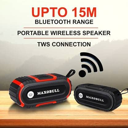 Image of MAXOBULL Storm 2412 Bluetooth Portable Speaker Stereo Bass Sturdy Buttons, Supports SD and USB, TWS Connect, Water Resistant, Up to 8 Hours Playtime, Built-in FM Radio, Hands Free Calling (Black)