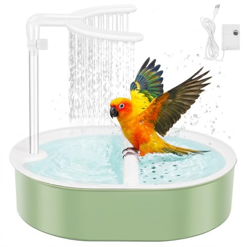 Vogeldusche Wellensittich Wellensittich Dusche Doppelte Vogel Dusche mit Einstellbar Wasserdurchfluss USB Stromschleife Vogeltränke Vogel Badewanne für Unzertrennliche Wellensittiche Heimvögel(grün)
