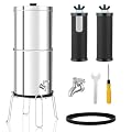LYCDMONT 2.25G Ultra-Filtration Gravity Water Filter System?304 Stainless Steel Countertop System with 2 Carbon Filters and Stand ?NSF/ANSI 42 Certification?Reduce 99.9% Chlorine