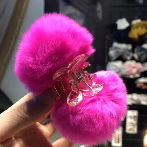 YUEZHAN Stirnband Haarband Damen Haar Klaue Starke Klauen Fadless Fall-Resistent Nicht Abwurf Feste Rutsch Feste Flauschige Bälle Plüsch Haars Pange Haar-Zubehör Light Pink