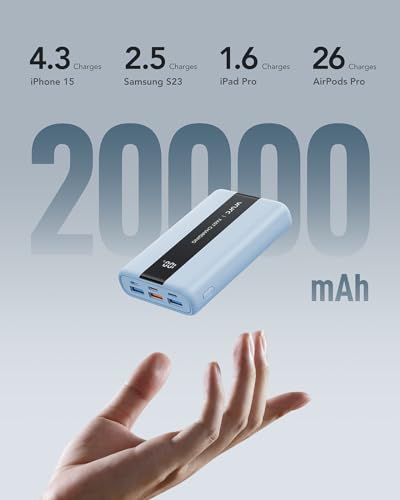 VRURC Power Bank 20000mAh – Kleiner & tragbarer externer Akku mit 22,5W QC & PD 3.0 Schnellladen, USB-C, 6 Ports & LED-Anzeige, CE-zertifizierte Powerbank für iPhone, Samsung, Huawei, iPad & Reisen 4