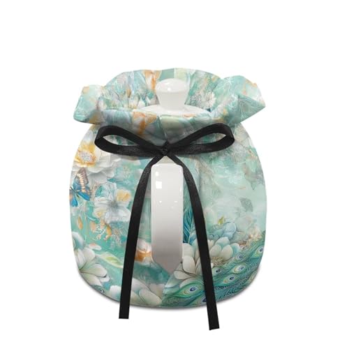 Image of Xoenoiee Peacock Butterfly Peony Floral Print Tea Cozy Cotton Tea Cosy for Teapots Keep Warm Teapot Cover Insulated Kettle Cover for Home Kitchen Table Decor