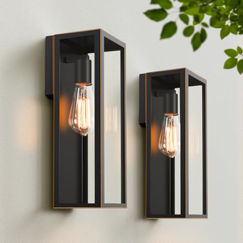 2-Pack Outdoor Wall Lanterns, Exterior Waterproof Outdoor Lights with Glass