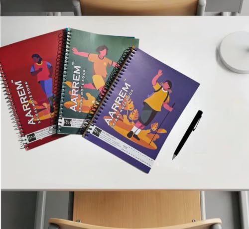Image of A4 Spiral Notebook Set, Pack-3, 200 Pages Each, White Ring Binding, Plain /Unruled, 70 GSM Chlorine-Free Paper, 200 Total Pages