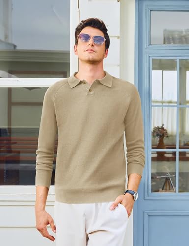 MAGNIVIT Mens Long Sleeve Knit Polo Shirts Casual Raglan Sleeve Sweater 2-Button Down Anti-Pilling Golf Shirts4