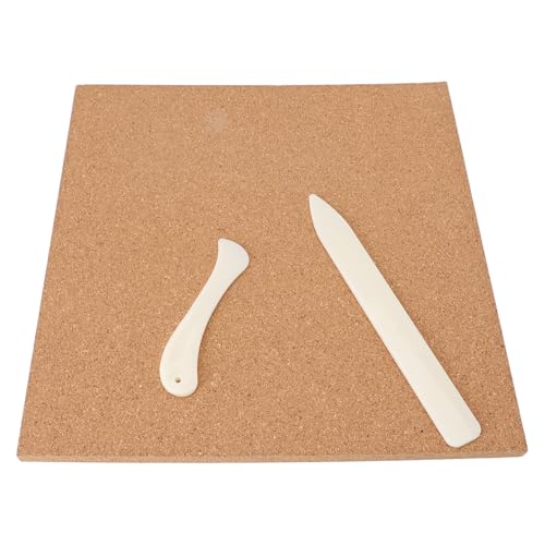 Stained Glass Work Mat, 4 PCS Foursquare Heat Resisting Cork Board with 2 Scrapers, Coaster Bottoms with Tiles Sheets for Coasters, Self Adhesive Squares Pads Back