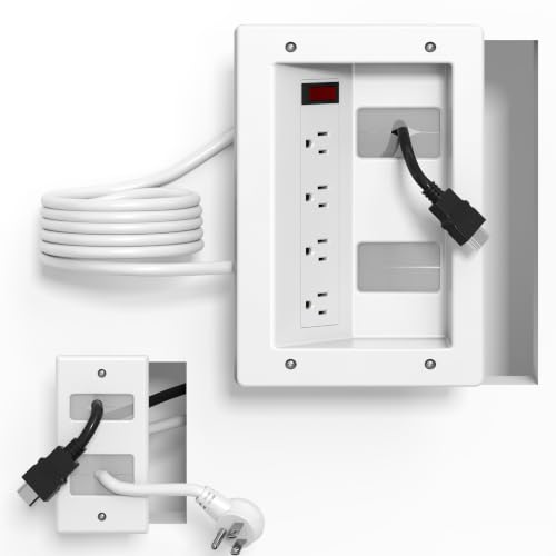 In Wall Cable Management Kit with Recessed Outlet, 4 Outlets