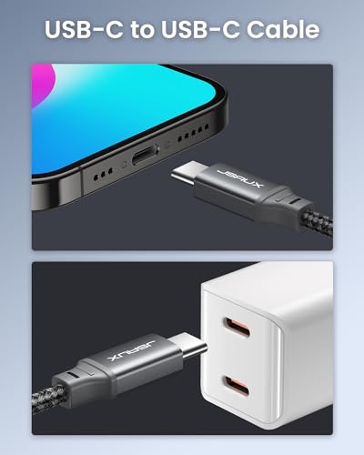JSAUX 1-Pack 100W/5A Type C To Type C Cable Fast Charging 6.6Ft/2M Braided Usb C To Usb C Cable, 480Mbps Data Sync for iPhone 16/16 Plus/16 Pro/16 Pro Max/15, Galaxy S24/S23, MacBook, iPad, Pixel-Grey
