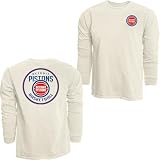 Detroit Pistons NBA Officially Licensed Long Sleeve T-Shirt Ringspun Front/Back Ivory, Large