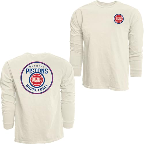 Detroit Pistons NBA Officially Licensed Long Sleeve T-Shirt Ringspun Front/Back Ivory, Medium