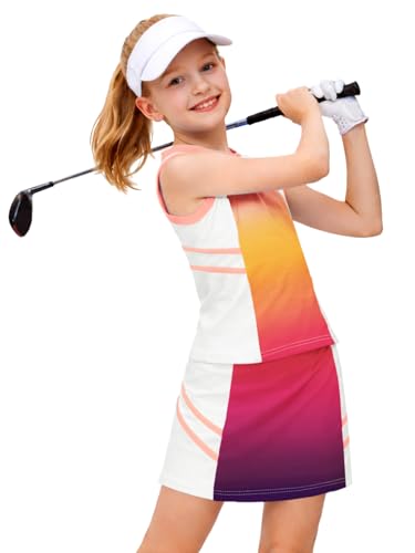 Image of AOBUTE Girls Tennis Golf Outfit Tank Top and Skirt with Shorts Set 4-12 Years