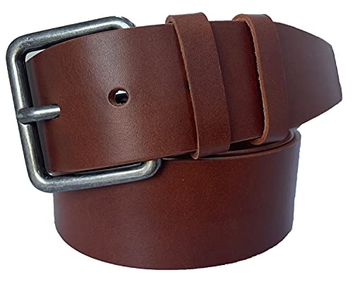 MENS 100% ITALIAN SINGLE SKIN EXTRA WIDE BULL HIDE LEATHER BELT (TAN, LARGE-36-38-INCHES)