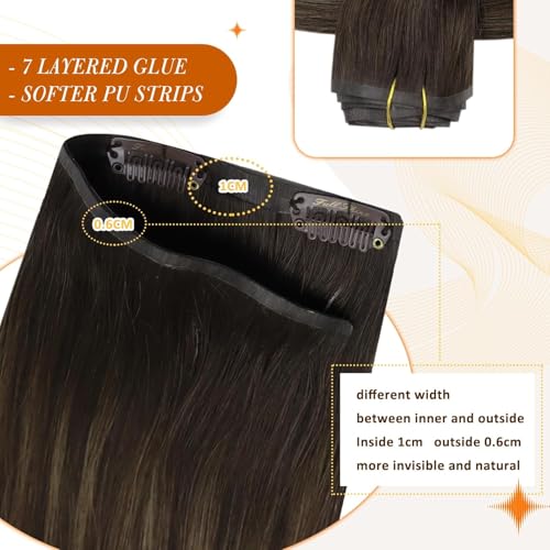 Image of Full Shine Seamless Clip in Human Hair Extensions, Balayage Brown 150g | 20 Inch, Dark Brown to Ash Blonde, Invisible PU Weft Clip-Ins, Full Length Volume Blend for Medium Hair Density, 8 Pcs