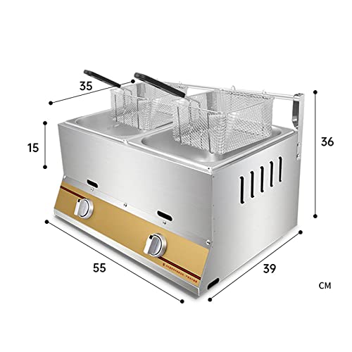 Generic 12L Professionelle Doppelzylinder-Gasfritteuse mit hoher Kapazität, Edelstahl-Fritteuse für gewerbliches Restaurant-Arbeitsplatten-Familienkochen – Bild 3