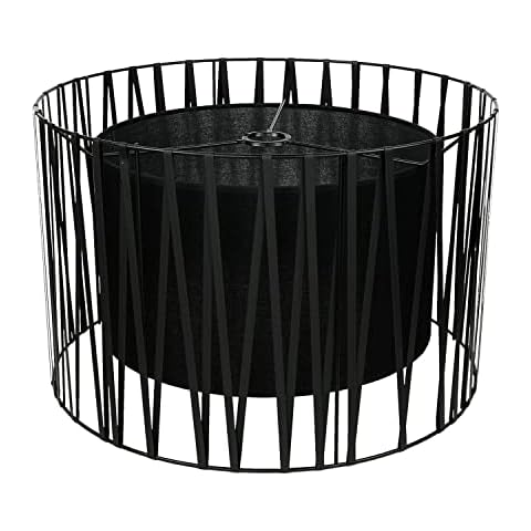Großer Lampenschirm für Stehlampen Fassung E27 Schwarz Ø50cm Zylinder Metall Stoff Schirm MINA Cover