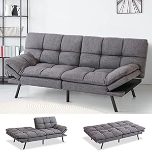 MUUEGM Futon Sofa Bed Convertible Memory Foam Sleeper Couch Modern Love Seat,Folding Daybed for Living Room,Office,Studio,Dorm,Small Space,Adjustable Armrest Backrest Sofabed, Medium, Grey