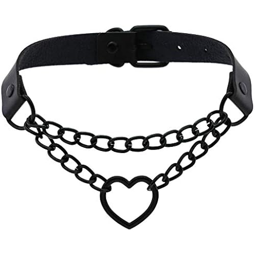Heart Leather Choker Punk PU Necklace Goth Choker Soft Collar Chain for Women Gifts (2 Black)
