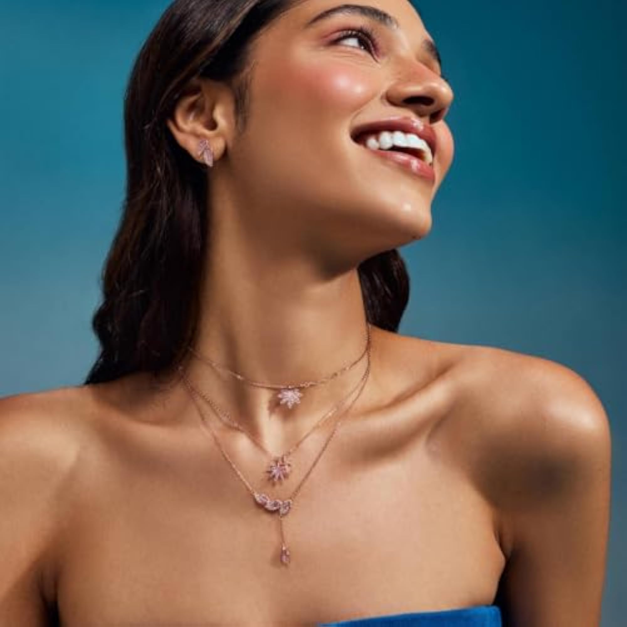 Women's 925 Silver Blush Leaf Ombre Drop Pendant Necklace