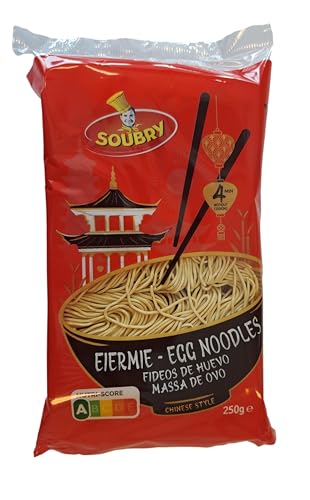 SOUBRY - Fideo Instantáneo con Huevo 250 g, Fideos Orientales Finos y Largos Listos en 4 Minutos