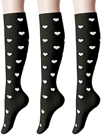 OSABASA Womens Heart Pattern Knee High Socks 3Pairs 1 Set Pack with Multi Colors BLACKWHITE Asia M (SET3KWMS074)