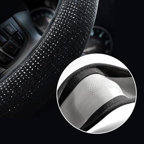 Valleycomfy Steering Wheel Cover for Women 15 1/2 inches-16 inches Bling Bling Crystal Diamond Sparkling for F150 F250 F350 Ram 4Runner Tacoma Tundra Range Rover (Black with Black Diamond)