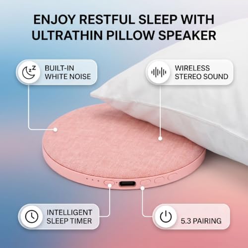 LAISANIM Pillow Speaker for Sleeping, BT Pillow Speaker with White Noise Timer, Ultra Thin, for Side Sleepers, Adults, Travel (Pink) - 1