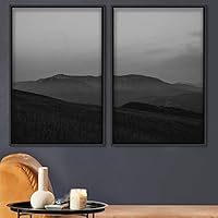 2 Piece Framed Canvas Wall Art Monochromatic Mountains Canvas Prints Home Artwork Decoration for Living Room,Bedroom - 16