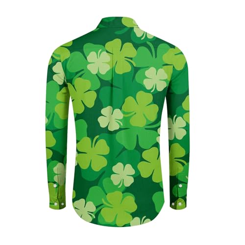GOFULY St Patricks Day Shirts for Men Hawaiian Shamrock Printed Long Sleeve Button Shirts Collared St Patrick’S Day Outfits3