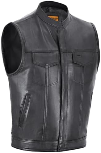 Dream Apparel Mens Leather Motorcycle Vest SOA Club Vest Black Biker Vest for Riding with Concealed Carry Pocket