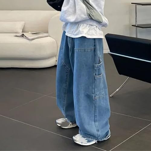Men’S Retro Loose Fit Wide Leg Plaid Cotton Pants High Waist Button Fly Distressed Full Length Casual Daily Pockets Jeans4
