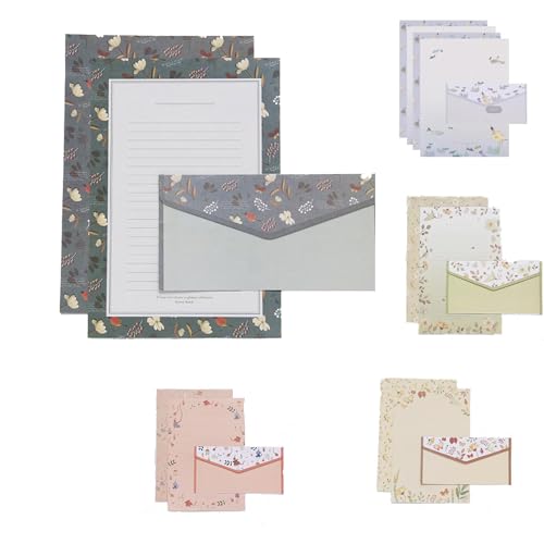 El juego de 45 piezas de papel de papelería y sobres contiene 30 piezas de papel de carta, 15 sobres, papelería de letras kawaii de 5.5 x 7.5 pulgadas, papel decorativo floral (tamaño A5)