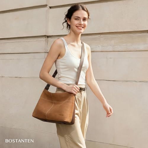 Image of BOSTANTEN Suede and Vegan Leather Purses for Women Roomy Shoulder Handbag