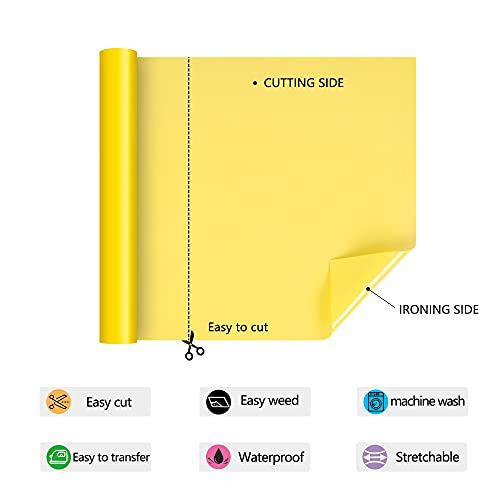 Image of RENLITONG Yellow Iron on Vinyl - 12Inch by 5ft Roll HTV Heat Transfer Vinyl for T-Shirt HTV Rolls for All Cutter Machine - Easy to Cut & Weed for Heat Transfer Design