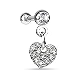 Clear Crystal Heart Dangle Cartilage Tragus Earring 16G
