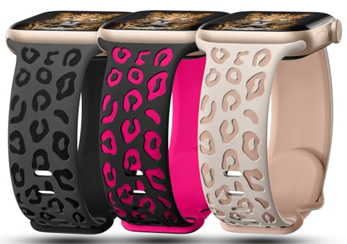 3PCS Leopard Engraved Bands Compatible with Apple Watch Band Women Silicone by CreateGreat - Used condition - US$12.69