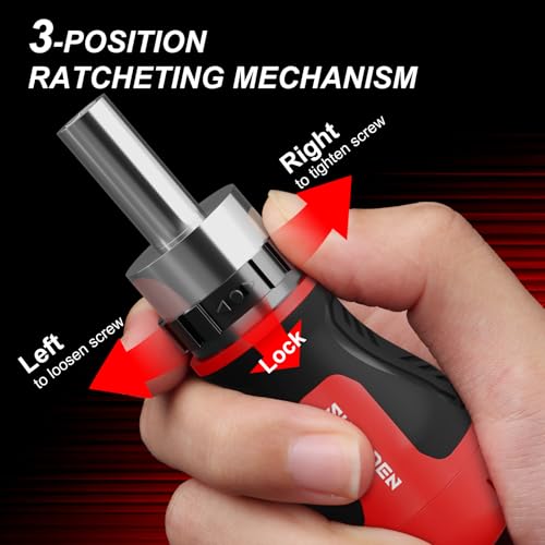 Image of SHARDEN 8 in 1 Stubby Ratcheting Screwdriver Multi Short Screw Driver Set with 6 CRV Bits Phillips, Slotted, Torx, Portable All-in-One Repair Tool Kit for Home DIY Tables, Doors, Chairs