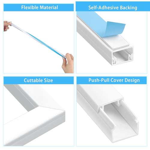 Canaletas para cables blancas autoadhesivas AiQInu (0,4 m x 20 mm x 10 mm), pack de 10 unidades para gestión de cables en pared miniatura 3